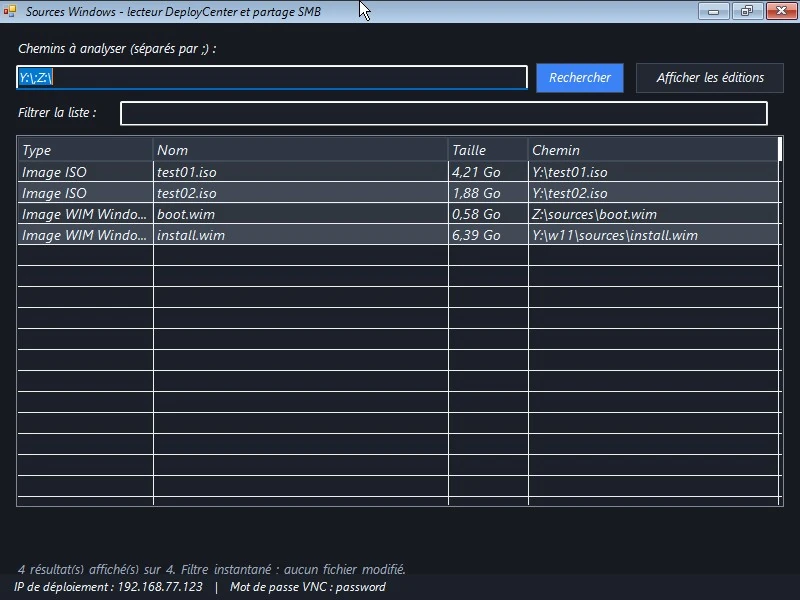Fenêtre de sélection des sources Windows