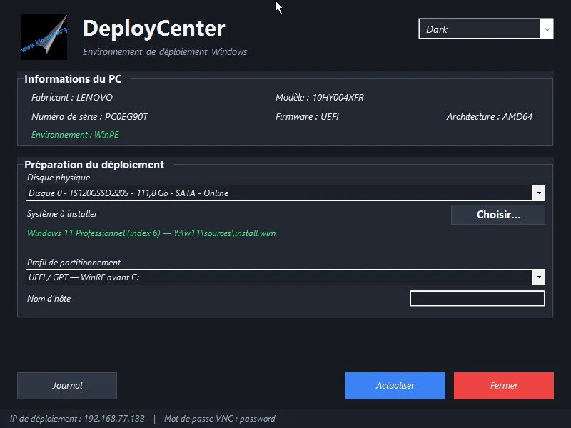 Interface principale de DeployCenter